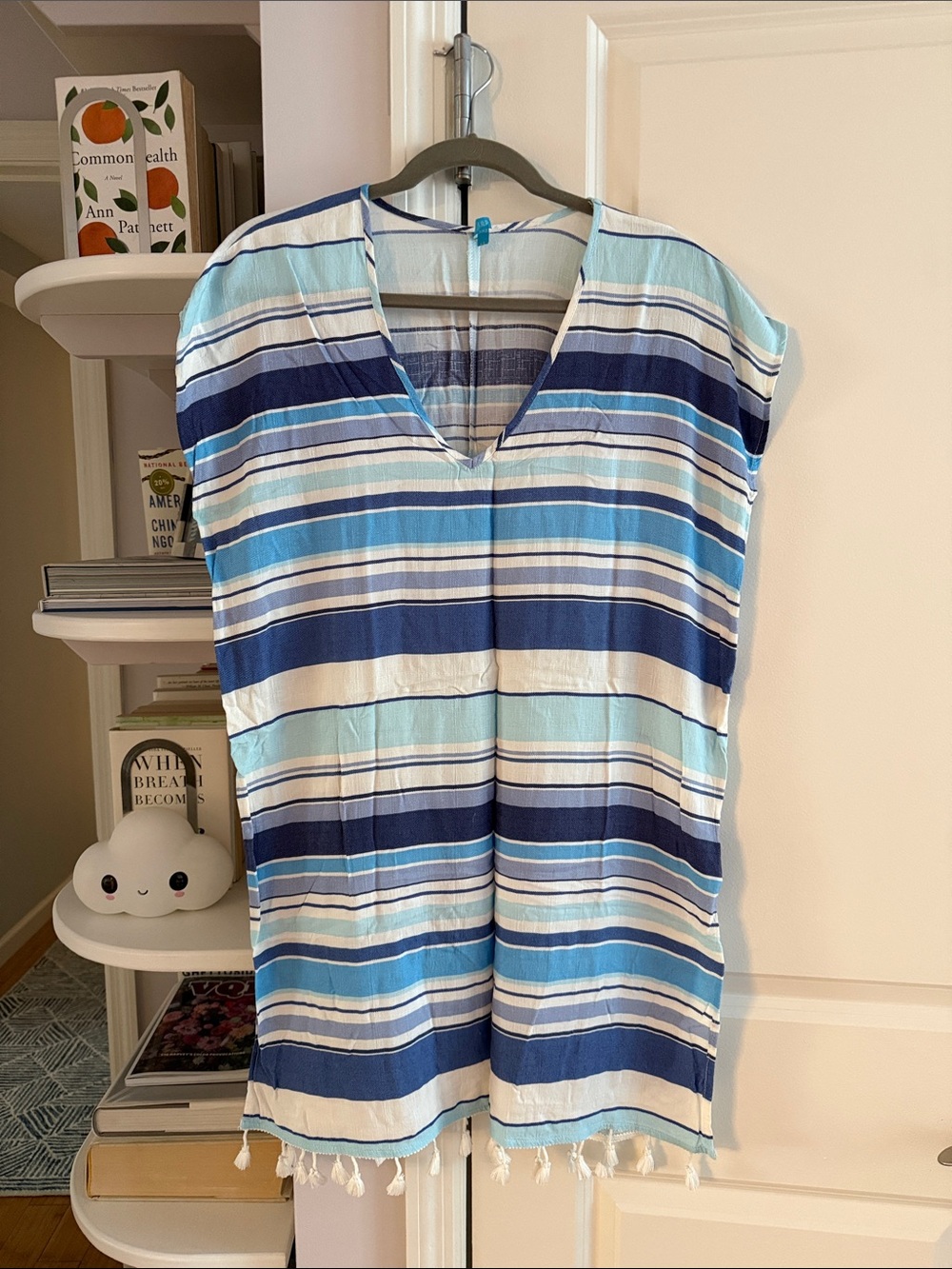 Anthropologie Blue & White Striped Swim Coverup with Tassels